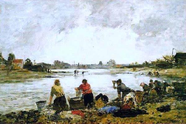 Eugene Boudin Lavadeiras nas margens do rio Touques china oil painting image